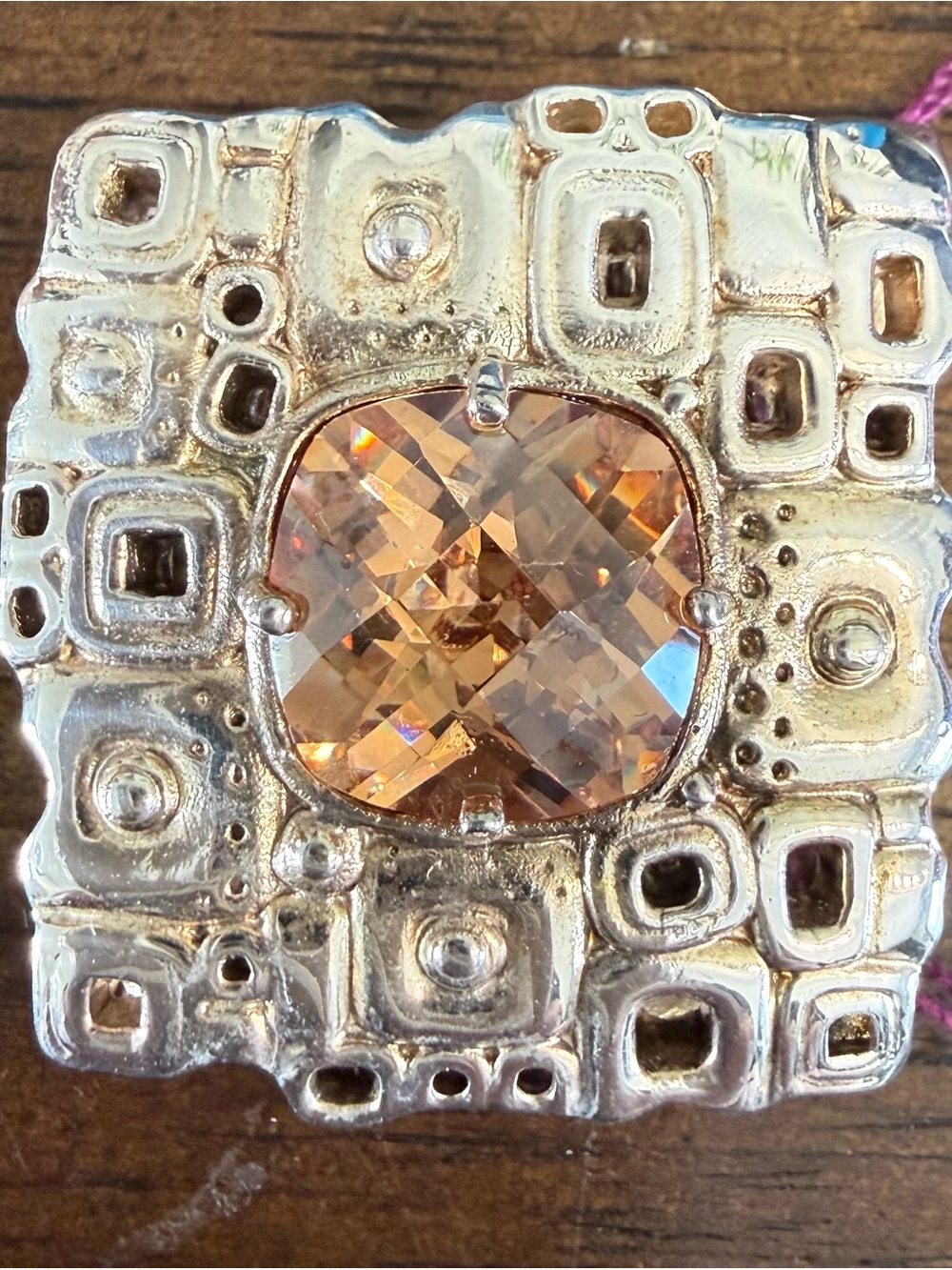 Chunky Sterling Silver Pendant With Faceted Brown Topaz Stone